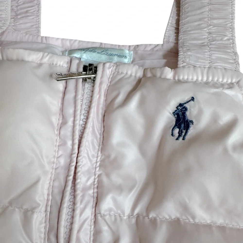 Ralph Lauren Pink Snowsuit Bib Baby Girl 9M White Duck Down Filler